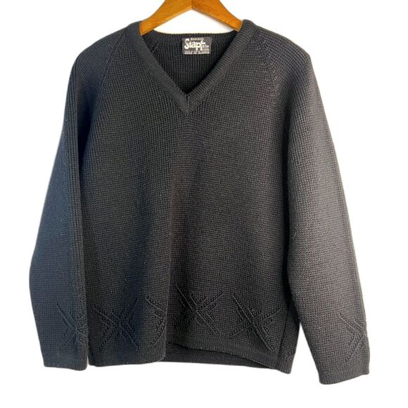 Richard Stapf & Co 100% New Wool Black Knit Vneck Austrian Ski Sweater S/M - Picture 1 of 7